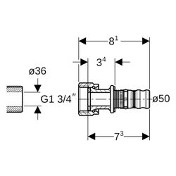 Geberit Mepla Übergang mit Überwurfmutter, D 50mm, ID 36mm, G 1 3/4", Rotguss bleifr... GEBERIT-606580005 4025416680444 (Abb. 1)