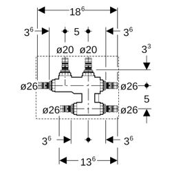 Geberit Mepla Kreuzungs-T-Stück mit Dämmbox, CW617N, D 26mm, D1 20mm, D2 26mm... GEBERIT-613313005 4025416689294 (Abb. 1)