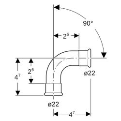 Geberit Bogen Mapress, 90 Grad, 22mm, Kupfer, 60104... GEBERIT-60104 4024723601043 (Abb. 1)