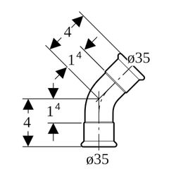 Geberit Mapress Kupfer Bogen, Gas, 45 Grad, Außendurchmesser 35mm... GEBERIT-34518 4024723345183 (Abb. 1)