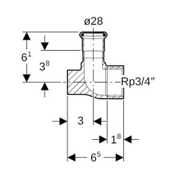 Geberit Mapress Edelstahl Anschlusswinkel 90 Grad abgesetzt, Lochkreis 50mm, Gas d 28mm,... GEBERIT-91098 4024723910985 (Abb. 1)