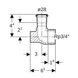 Geberit Mapress Kupfer Anschlusswinkel 90 Grad abgesetzt, Lochkreis 50mm, Gas d 28mm, Rp... GEBERIT-91104 4024723911043 (Abb. 1)