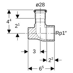 Geberit Mapress Kupfer Anschlusswinkel 90 Grad abgesetzt, Lochkreis 50mm, Gas D 28mm, Rp... GEBERIT-91106 4024723911067 (Abb. 1)