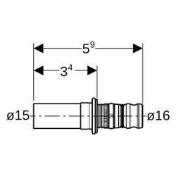 Geberit Mepla Übergang auf Mapress, mit Einschubende, D 16mm, D1 15mm, Rotguss bleif... GEBERIT-601508005 4025416813651 (Abb. 1)