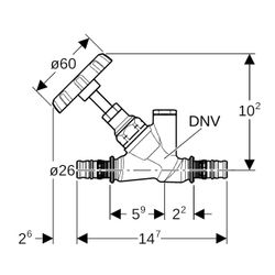 Geberit Mepla Schrägsitz-Absperrventil, d 26mm, PN 10 bar, Rotguss... GEBERIT-603032001 4025416710110 (Abb. 1)