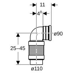 Geberit PE Anschlussbogen für WC, 90 Grad, ausziehbar, 110mm, 241525001... GEBERIT-241525001 4025416725725 (Abb. 1)