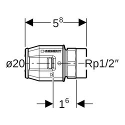 Geberit PushFit Übergang mit Innengewinde CW617N, d 20mm, Rp 1/2″... GEBERIT-651561001 4025416715894 (Abb. 1)