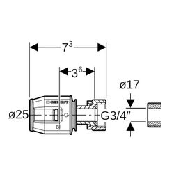 Geberit PushFit Übergang mit Überwurfmutter, d 25mm, di 17mm, G 3/4″, Rotguss bleifr... GEBERIT-652582001 4025416715153 (Abb. 1)