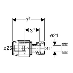 Geberit PushFit Übergang mit Überwurfmutter, d 25mm, di 21mm, G 1″, Rotguss bleifrei... GEBERIT-652583001 4025416715184 (Abb. 1)