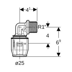 Geberit PushFit Übergangswinkel 90 Grad mit Außengewinde CW617N, d 25mm, R 1″... GEBERIT-652263001 4025416109532 (Abb. 1)