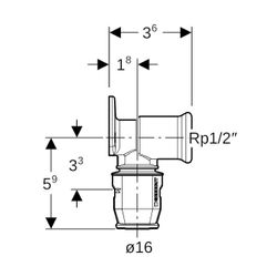 Geberit PushFit Anschlusswinkel 90 Grad CW617N, d 16mm, Rp 1/2″, L1 3,6cm... GEBERIT-650291001 4025416717225 (Abb. 1)