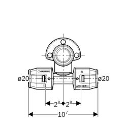 Geberit PushFit T-Anschlusswinkel 90 Grad abgesetzt CW617N, d 20mm, Rp 1/2″, L1 10,7... GEBERIT-651293001 4025416716174 (Abb. 1)