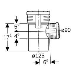 Geberit Silent-PP Abzweig 87,5 Grad, Außendurchmesser 125mm, d1 90mm... GEBERIT-390650141 4025416085294 (Abb. 1)
