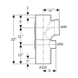 Geberit Silent db20 Kombibogenabzweig 88,5 Grad, d 110mm, d1 90mm, d2 56mm... GEBERIT-310811141 4025416153375 (Abb. 1)