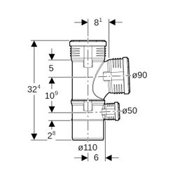 Geberit Silent-PP Kombibogenabzweig 87,5 Grad d 110mm, d1 90mm, d2 50mm... GEBERIT-390556141 4025416153313 (Abb. 1)
