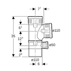 Geberit Silent-PP Kombibogenabzweig 87,5 Grad d 110mm, d1 110mm, d2 50mm... GEBERIT-390558141 4025416153337 (Abb. 1)