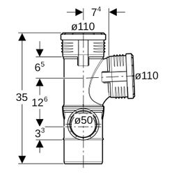 Geberit Silent-PP Kombibogeneckabzweig 87,5 Grad links, D 110mm, D1 110mm, D2 50mm... GEBERIT-390578141 4025416296300 (Abb. 1)