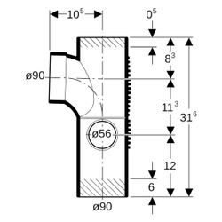 Geberit Silent db20 Kombibogeneckabzweig 88,5 Grad rechts D 90mm, D1 90mm, D2 56mm... GEBERIT-308815141 4025416296331 (Abb. 1)