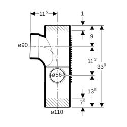 Geberit Silent db20 Kombibogeneckabzweig 88,5 Grad rechts, d 110mm, d1 90mm, d2 56mm... GEBERIT-310815141 4025416296362 (Abb. 1)