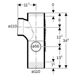 Geberit Silent db20 Kombibogeneckabzweig 88,5 Grad rechts D 110mm, D1 110mm, D2 56mm... GEBERIT-310115141 4025416296416 (Abb. 1)