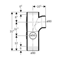 Geberit Silent db20 Kombibogeneckabzweig 88,5 Grad links d 90mm, d1 90mm, d2 56mm... GEBERIT-308817141 4025416296423 (Abb. 1)