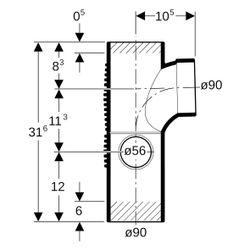 Geberit Silent db20 Kombibogeneckabzweig 88,5 Grad links D 90mm, D1 90mm, D2 56mm... GEBERIT-308817141 4025416296423 (Abb. 1)