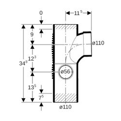 Geberit Silent db20 Kombibogeneckabzweig 88,5 Grad links d 110mm, d1 110mm, d2 56mm... GEBERIT-310117141 4025416296409 (Abb. 1)