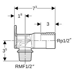 Geberit Anschlusswinkel 90 Grad mit Außengewinde MF 1/2", RMF 1/2", Rp 1/2", L 7,3cm... GEBERIT-602287002 4025410167736 (Abb. 1)
