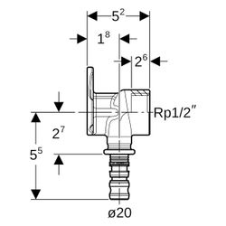 Geberit Mepla Anschlusswinkel 90 Grad, D 20mm, Rp 1/2", L 5,2cm, Rotguss bleifrei... GEBERIT-602293005 4025416700074 (Abb. 1)