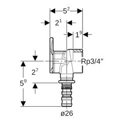 Geberit Mepla Anschlusswinkel 90 Grad, d 26mm, Rp 3/4″, L 5,2cm, Rotguss bleifrei... GEBERIT-603294005 4025416700081 (Abb. 1)