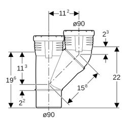 Geberit Silent-Pro Parallelabzweig 45 Grad d 90mm, d1 90mm... GEBERIT-393457141 4025416463832 (Abb. 1)