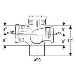 Geberit Silent-Pro Schachtbogenabzweig 87,5 Grad links D 90mm, D1 75mm, D2 90mm... GEBERIT-393464141 4025416454465 (Abb. 1)