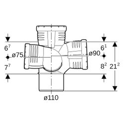Geberit Silent-Pro Schachtbogenabzweig 87,5 Grad rechts D 110mm, D1 75mm, D2 90mm... GEBERIT-393553141 4025416457817 (Abb. 1)