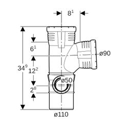 Geberit Silent-Pro Kombibogeneckabzweig 87,5 Grad links d 110mm, d1 90mm, d2 50mm... GEBERIT-393570141 4025416461036 (Abb. 1)