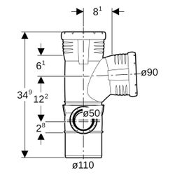 Geberit Silent-Pro Kombibogeneckabzweig 87,5 Grad links D 110mm, D1 90mm, D2 50mm... GEBERIT-393570141 4025416461036 (Abb. 1)