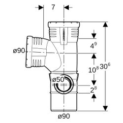 Geberit Silent-Pro Kombibogeneckabzweig 87,5 Grad rechts D 90mm, D1 90mm, D2 50mm... GEBERIT-393462141 4025416460664 (Abb. 1)
