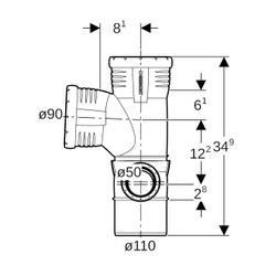 Geberit Silent-Pro Kombibogeneckabzweig 87,5 Grad rechts d 110mm, d1 90mm, d2 50mm... GEBERIT-393562141 4025416461241 (Abb. 1)