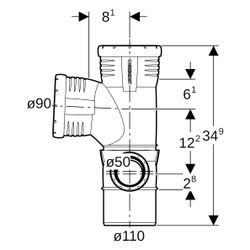Geberit Silent-Pro Kombibogeneckabzweig 87,5 Grad rechts D 110mm, D1 90mm, D2 50mm... GEBERIT-393562141 4025416461241 (Abb. 1)