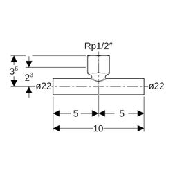 Geberit Mapress C-Stahl T-Stück mit Innengewinde, Einschubenden d 22mm, Rp 1/2″, d1 22mm... GEBERIT-21342 4024723213420 (Abb. 1)
