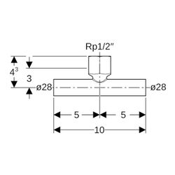 Geberit Mapress C-Stahl T-Stück mit Innengewinde, Einschubenden d 28mm, Rp 1/2″, d1 28mm... GEBERIT-21343 4024723213437 (Abb. 1)