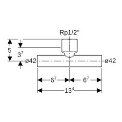 Geberit Mapress C-Stahl T-Stück mit Innengewinde, Einschubenden d 42mm, Rp 1/2″, d1 42mm... GEBERIT-21345 4024723213451 (Abb. 1)