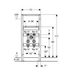 Geberit Duofix Element für Waschtisch 112cm Trockenbau, Standarmatur 2 Wasserzählers... GEBERIT-111473001 4025416635666 (Abb. 1)