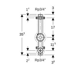 Geberit Wasserzählerstrecke mit UP-Kugelhahn, Anschluss-T-Stück, Rp 3/4″, Rp1 1/2″, ... GEBERIT-616002001 4025416594512 (Abb. 1)