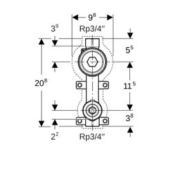 Geberit Wasserzählerstrecke mit Unterputz-Kugelhahn, Rp 3/4″, PN 10 bar, Rotguss ble... GEBERIT-616003001 4025416594529 (Abb. 1)