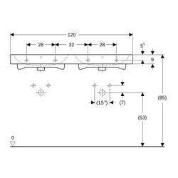 Geberit iCon Doppelwaschtisch, Breite 120cm, Tiefe 48,5cm, Hahnloch mittig, Überlauf... GEBERIT-124120000 4022009304398 (Abb. 1)