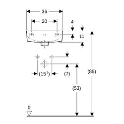 Geberit Renova Handwaschbecken verkürzte Ausladung, 36x14,8x25cm, Hahnloch rechts, Ü... GEBERIT-500374018 4025416543206 (Abb. 1)
