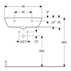 Geberit Renova Waschtisch, Breite 65cm, Tiefe 50cm, Hahnloch mittig, Überlauf sichtb... GEBERIT-500372011 4025416618157 (Abb. 1)