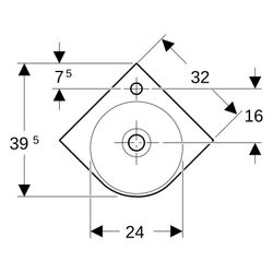Geberit Renova Compact Eckhandwaschbecken, Breite 45cm, Tiefe 39,5cm, Hahnloch mitti... GEBERIT-276132000 4022009329810 (Abb. 1)