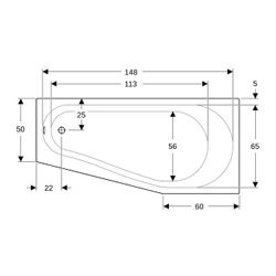 Geberit Renova Fünfeckbadewanne Länge 160cm, Breite 75cm, Abgang links... GEBERIT-657261000 4022009093476 (Abb. 1)