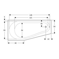 Geberit Renova Fünfeckbadewanne Länge 160cm, Breite 75cm, Abgang rechts... GEBERIT-657260000 4022009093384 (Abb. 1)